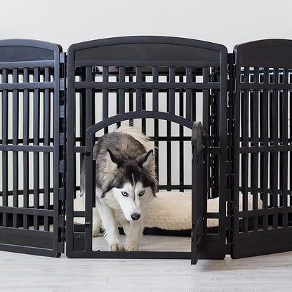 IRIS USA Dog Playpen 34" Tall Dog Playpen Indoor – 8-Panel Puppy Playpen with Door, 63 x 63 x 35, Extra Tall Dog Play Pen Indoors for Large Dogs, Plastic Pet Playpen, Indoor Dog Pen, Black