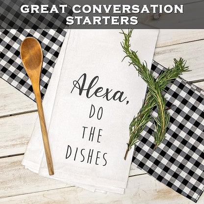 MAINEVENT Alexa Do The Dishes 18x24 Inch White Cotton Kitchen Towel