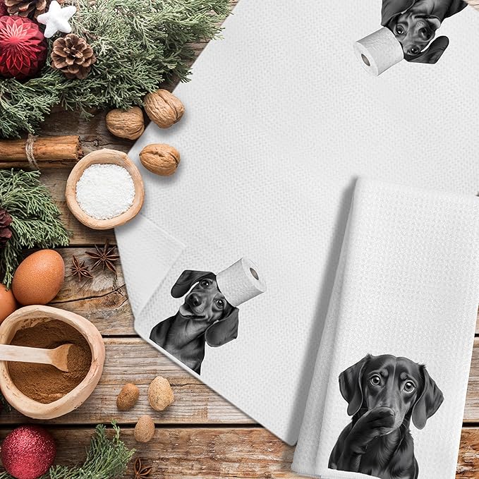 Dachshund Gifts Kitchen Towels Set of 2，Dachshund Gifts for Women Men Decor Accessories Hand Towels for Bathroom，Funny Dog Bathroom Hand Towels，16x24 Inch