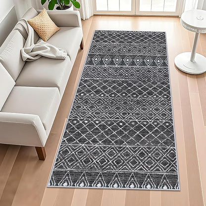 4x8 Rug Machine Washable - Moroccan Hallway Runner Rug Non Slip Pets Friendly Runner Low Pile Soft Indoor Floor Mat Front Door for Kitchen Bedroom Entryway Laundry 4x8 Black