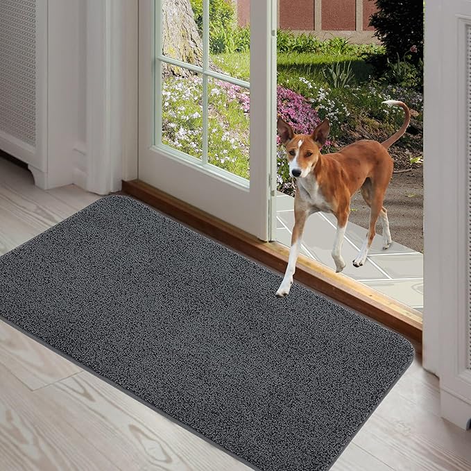 ITSOFT Dirt Trapper Indoor Door Mat & Entrance Rug for Wet Muddy Shoes and Pet Paws, Non-Slip Machine Washable, Shoe Scraper, Absorbent Welcome Dog Mat for Front Door, Entry Way (35x24, Dark Gray)