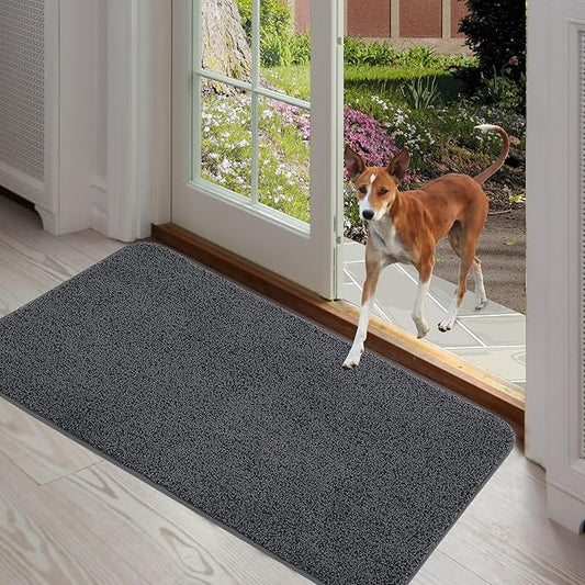 ITSOFT Dirt Trapper Indoor Door Mat & Entrance Rug for Wet Muddy Shoes and Pet Paws, Non-Slip Machine Washable, Shoe Scraper, Absorbent Welcome Dog Mat for Front Door, Entry Way (35x24, Dark Gray)