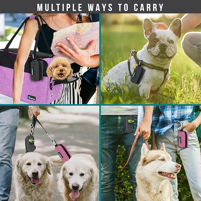 PetAmi Dog Poop Bag Holder & Waste Bag Dispenser with Clip-On Pouch Includes 1 Roll of Pet Waste Bags Portable Dog Walking Accessories for Leash, Belt or Backpack, Gray