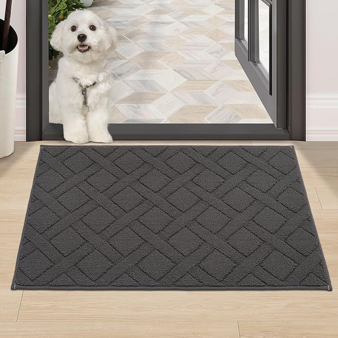 COSY HOMEER Door Mat Indoor Entrance, Non-Slip Absorbent Doormat for Front Door, Low-Profile Entryway Mat for Dirty Paws, Washable Dirt Trapper Mats (24"x36", Dark Grey)