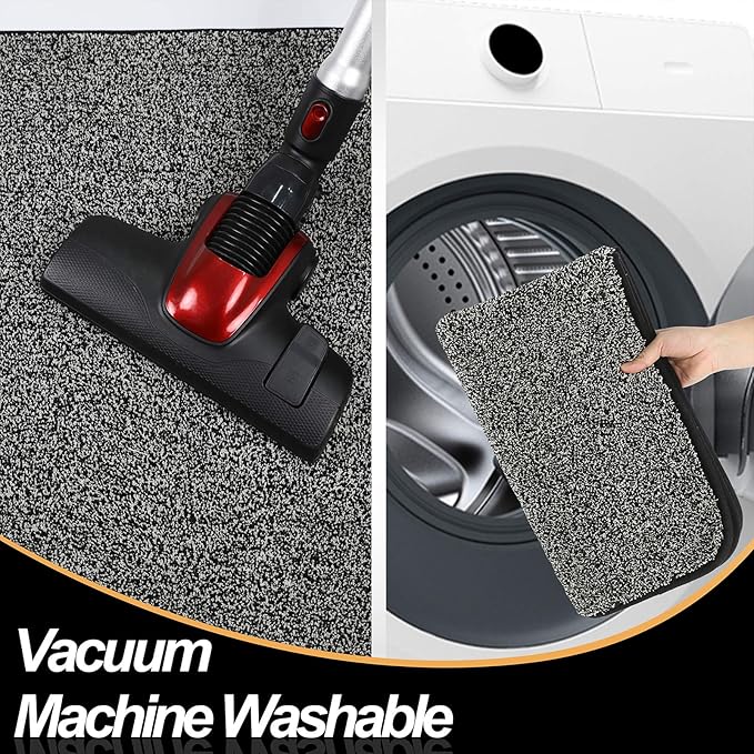ITSOFT Dirt Trapper Indoor Door Mat & Entrance Rug For Wet Muddy Shoes and Pet Paws, Non-Slip Machine Washable, Shoe Scraper, Absorbent Welcome Dog Mat for Front Door, Entry Way (35x24, Black & White)