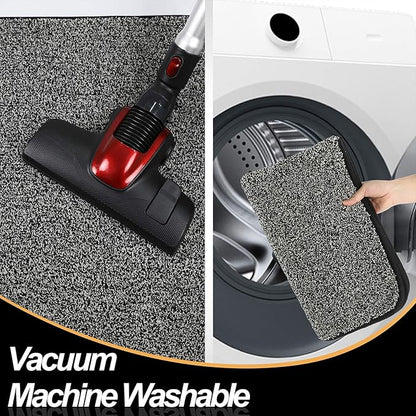 ITSOFT Dirt Trapper Indoor Door Mat & Entrance Rug For Wet Muddy Shoes and Pet Paws, Non-Slip Machine Washable, Shoe Scraper, Absorbent Welcome Dog Mat for Front Door, Entry Way (35x24, Black & White)