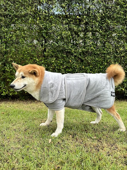 Tuff Pupper Fast Drying Dog Bath Robe | 800 GSM Plush Dog Towel Bathrobe/Dressing Gown | Super Absorbent Pet/Puppy Bathrobe | Adjustable Hood & Belly Strap | Super Soft | Fast Drying (M, Gray)