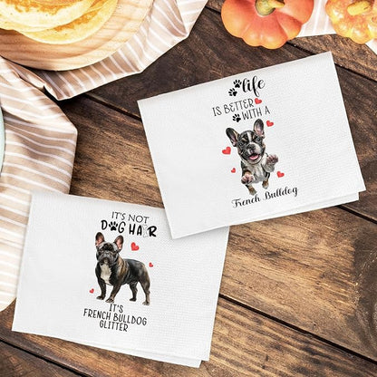 French Bulldog Gifts Kitchen Towels Set of 2, Funny Dog Hand Towels for Bathroom Decor, French Bulldog Gifts for Women DogLovers, Frenchie Dog Gift Dishcloths Dish Towel forKitchen 16X24 Inches