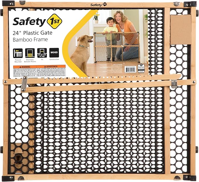 Safety 1st Bamboo Baby Gate for Doorways, No Drill Gate with Door, Dog Gates, Fits 28"-42", 24" High, Bamboo and Black