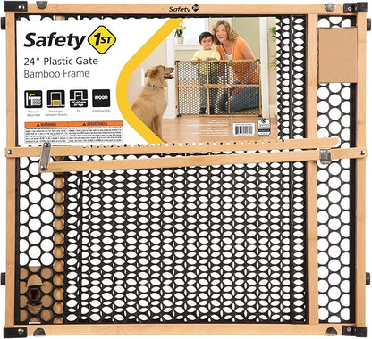 Safety 1st Bamboo Baby Gate for Doorways, No Drill Gate with Door, Dog Gates, Fits 28"-42", 24" High, Bamboo and Black