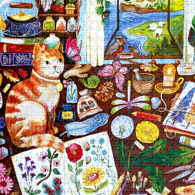 eeBoo 1000 Piece Puzzle - Naturalist’s Cat Jigsaw Puzzle for Adults, Square 23" x 23" Made with Recycled Board & Vegetable-Based Ink