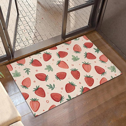 Watercolor Strawberry Front Door Mat,Anti-Slip Pink Sweet Fruits Entrance Indoor Rug Mat,Low Profile Door Mat Entrance,Doormats for Home Kitchen Bedroom Porch, Hallways 30 x 17 Inch
