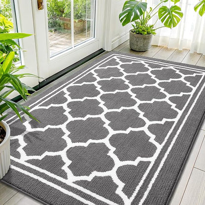 Buganda Large Indoor Door Mat, Dirt-Resistant and Absorbent Doormat, Washable, Low Profile Floor Mats for Inside Entryway, Front, and Back Door Entrance (59x35 Inches, Grey)