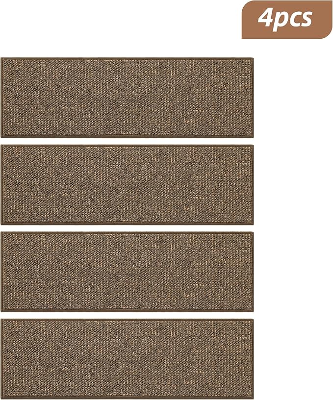 BEQHAUSE Stair Treads for Wooden Steps 28inX9in, Carpet Stair Treads Non Slip Indoor, Machine Washable Stair Runners for Kids Elders and Pets, Carpet for Stair Rugs Mat, TPE Backing, 4pcs, Brown