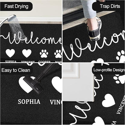 Custom Doormat with Name Pets Personalized Entryway Door Mat Front Door Mat for Outdoor Decor Entrance Mat Customised Rug Christmas Housewarming Gift with Anti-Slip Backing