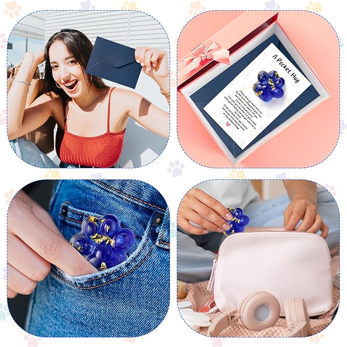 Loss of Pet Sympathy Gift - Glitter Blue Mini Paw Pocket Hug Toy with Memorial Card Envelope Remembrance Bereavement Gift for Loss of Dog Cat Sympathy Favor Pet Lovers Stress Relief Toy