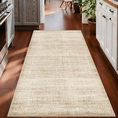Washable 3x6 Entryway Area Rugs: Abstract Water-Resistant Kitchen Rug Low Pile Soft Beside Carpet for Bedroom Nursery Anti-Slip Bathroom Runner Rug Distressed Hallway Floor Mat(3x6,Neutral/Beige)