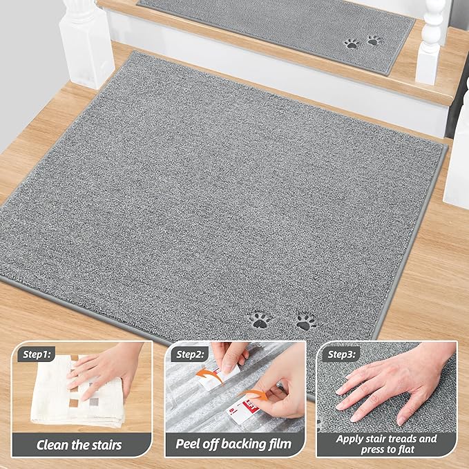 BEQHAUSE Stair Landing Rug Non-Slip 30"x30", Square Stair Landing Mats for Stairs Washable, Carpet Stair Treads Matching Mats for Wooden Steps Indoor Landing Rugs Surface Polyester TPE Backing, Grey