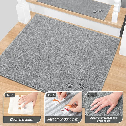BEQHAUSE Stair Landing Rug Non-Slip 30"x30", Square Stair Landing Mats for Stairs Washable, Carpet Stair Treads Matching Mats for Wooden Steps Indoor Landing Rugs Surface Polyester TPE Backing, Grey