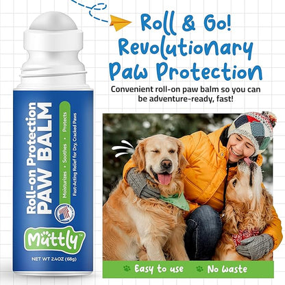 Roll-On Dog Paw Balm - Moisturizer & Soothing Protection from Snow & Hot Pavements - Snout Soother for Dogs - Easy & Fast to Apply, Natural, Non-Toxic, Food-Grade, Lick-Safe Wax