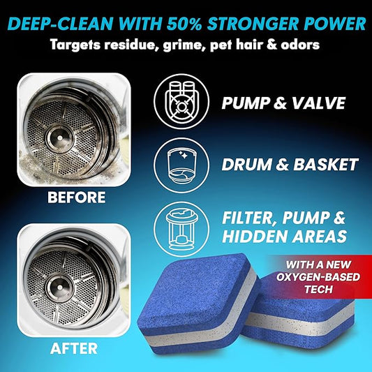 Washing Machine Cleaner New Ultra Pro Tablets 50% Stronger Formula for Pet - 56 Pack, HE Front & Top Load, Washer Deep Cleaning, Remove Tough Pet Hair, Odors, Residue & Grime, No Dander Build-up