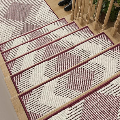 PADOOR 15PC Stair-Treads Non Slip, 3D Peel and Stick Stair Treads for Wooden Steps Indoor, Stair-Carpet Treads Washable Reusable Adhesive Stair-Runner Rugs for Kids and Dogs 8"x30" Red