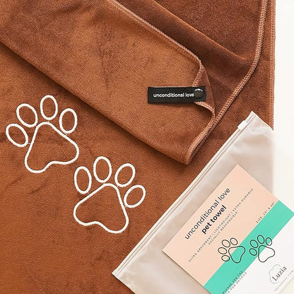 Unconditional Love | Premium Pet Drying Towel | Ultra Absorbent and Soft Microfiber Towel for Dogs and Cats (Brown) XL