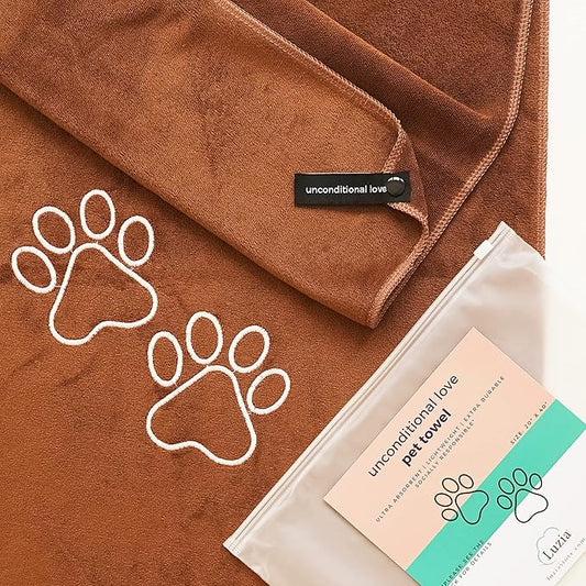 Unconditional Love | Premium Pet Drying Towel | Ultra Absorbent and Soft Microfiber Towel for Dogs and Cats (Brown) XL