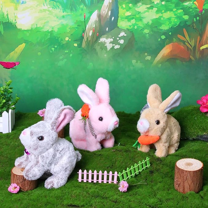 Easfan Bunny Pink Plush Toy Jumping Spotted Rabbit Talking Hopping Ears Nose Moving Educational Plush Toy Singing Shaking Glowing Interactive Toy Electric for Toddlers Kids