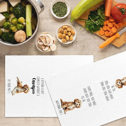 Cavapoo Dog Kitchen Towels Set of 2, Funny Dog Kitchen Decor, Dogs Gifts for Women Men Hand Towel, Pet Owner Gift Decorative Tea Towels Dish Towel 16x24 Inch