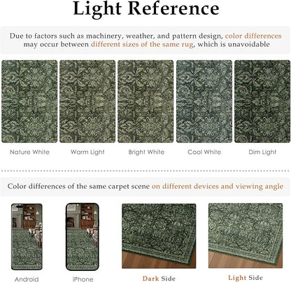 Dark Green 2x6 Runner Rug Washable Hallway Kitchen Vintage Carpet Indoor Non Slip Small Low Plie Thin Bedroom Bathroom Rug Retro Accent Throw Dining Living Room