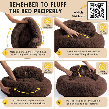PetJett Calming Dog Bed Medium Size Dog - 30'' Donut Bed, Anti-Slip & Washable Super Soft Fluffy Plush Round Bed, Anti-Anxiety Premium Comfort Pet Bed, Fits Dogs up to 45 lbs - Brown