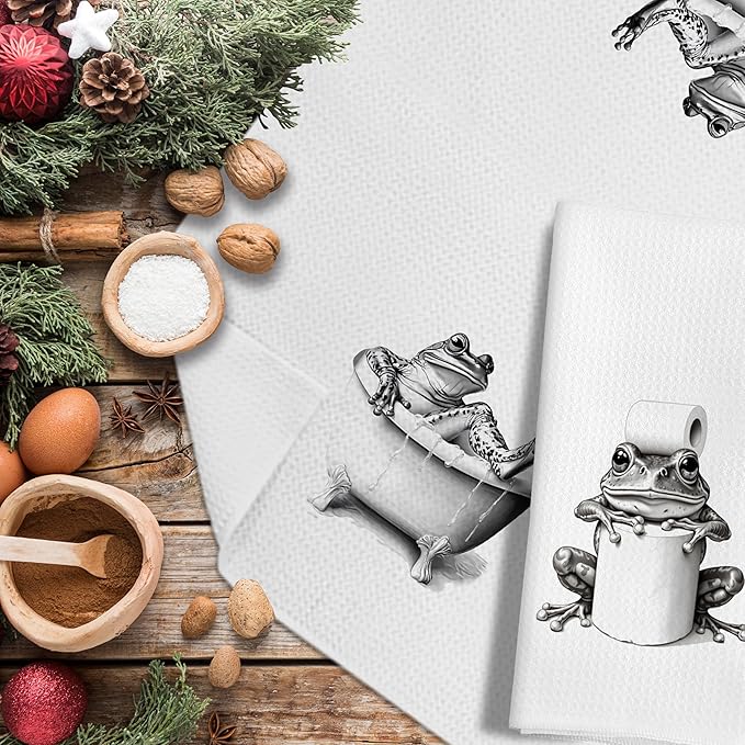 Funny Bathroom Hand Towels Set of 3，Frog Gifts for Women,Frog Bathroom Decor,16x24 inch