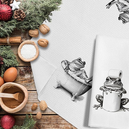 Funny Bathroom Hand Towels Set of 3，Frog Gifts for Women,Frog Bathroom Decor,16x24 inch