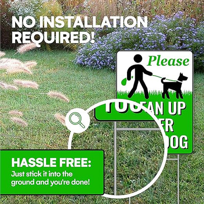 Signs Authority 18" x 9" Clean Up After Your Dog Sign with Metal H-Stake - Weather-Resistant, Double-Sided Yard Signs