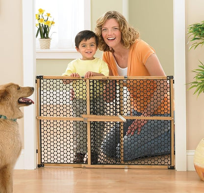 Safety 1st Bamboo Baby Gate for Doorways, No Drill Gate with Door, Dog Gates, Fits 28"-42", 24" High, Bamboo and Black