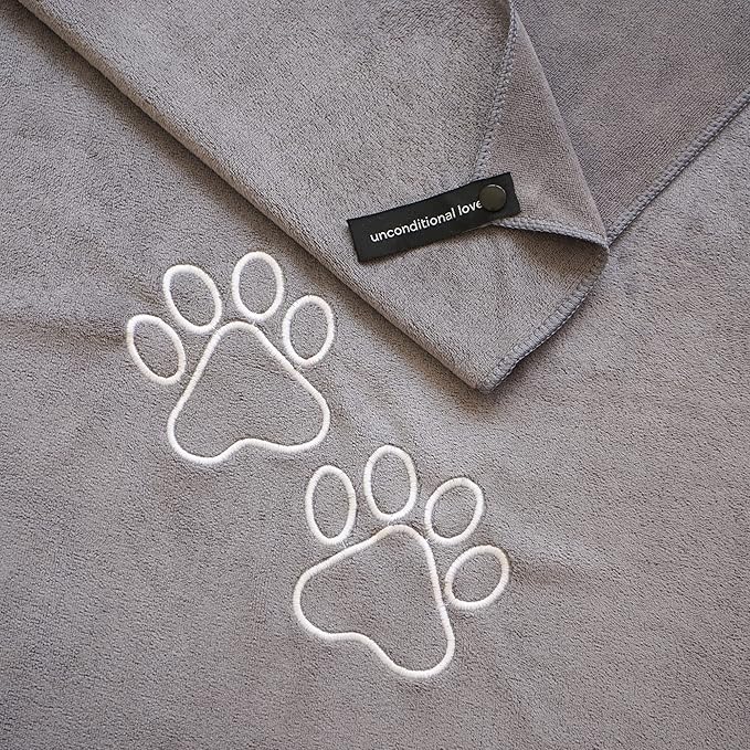 Unconditional Love | Premium Pet Drying Towel | Ultra Absorbent and Soft Microfiber Towel for Dogs and Cats (Grey)