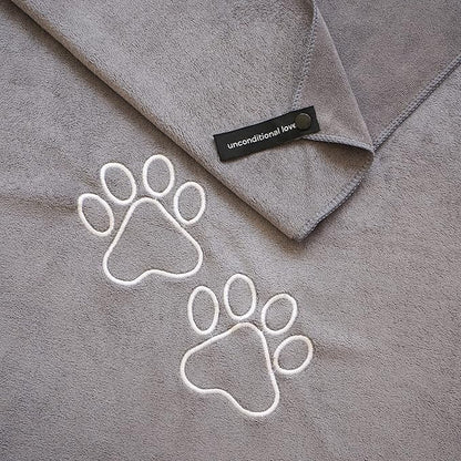 Unconditional Love | Premium Pet Drying Towel | Ultra Absorbent and Soft Microfiber Towel for Dogs and Cats (Grey) XL