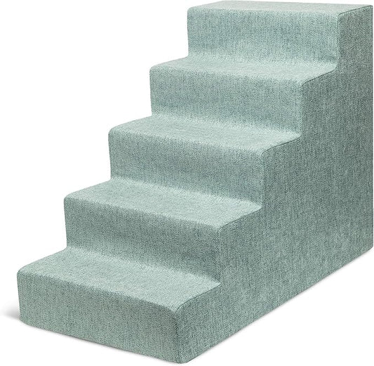 Best Pet Supplies Dog Stairs & Steps - Foam Steps for Small Dogs & Cats, Non-Slip Indoor Balanced Pet Step Support, Dog Ramp, No Assembly, Pale Teal, 5-Step (22.5-inch Height)