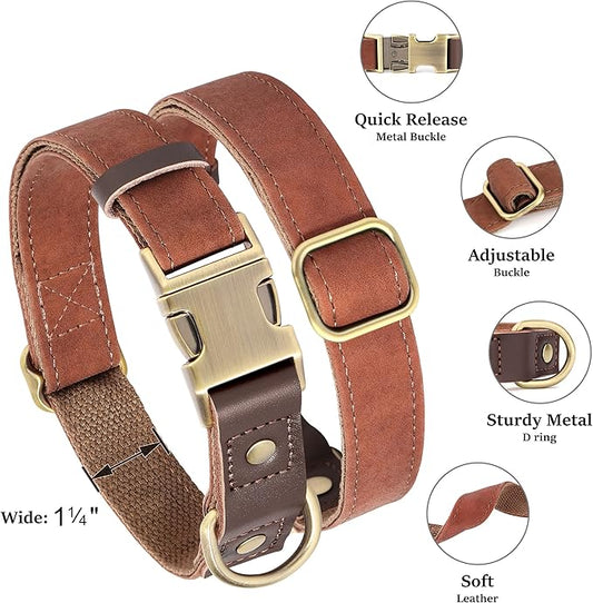Didog Soft PU Leather Dog Collar for Large Dogs,Classic Adjustable Wide Dog Collars with Quick Release Metal Buckle,Easy Clean and Comfortable,Reddish Brown,XL Neck 20-27", Width 1.2"