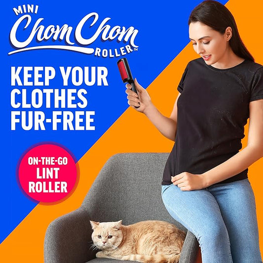 ChomChom Roller Pet Hair Remover – Reusable Lint Roller Pet Hair Removal Tool for Clothes, Couches, Cars and Travel - Cat Dog Hair Remover, Compact, No Sticky Refills Needed (Mini Roller)