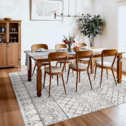 Square 6x6 Area Rug Moroccan: Machine Washable Non Slip Large Carpet - Low Pile Boho Floor Mat for Living Room Bedroom Game Room - Soft Non-Shedding Rugs for Home Office Decor 6x6 Geo Grey