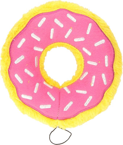 ZippyPaws Donutz - No Stuffing Dog Toys to Keep Them Busy, for Small and Medium Dogs, Squeaky Pet Toy for Boredom, Unstuffed Chew Toy, Soft Plush Puppy Products, Funny Food Toy - Strawberry Donut