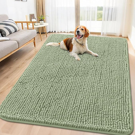 Smiry Dog Door Mat for Muddy Paws 71x46, Absorbs Moisture and Dirt Doormat, Non-Slip Washable Quick Dry Chenille Front Door Mat Indoor Entrance, Entryway Carpet for Inside Floor, Sage Green