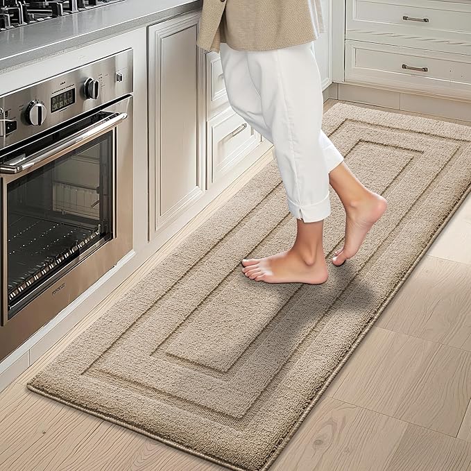 GRANNY SAYS Kitchen Mats for Floor Resist Dirt Kitchen Rugs Non Slip Washable, Large Rug Runner for Sink Laundry Thick Durable Polypropylene Comfort Standing, 59" x 19.7", Khaki