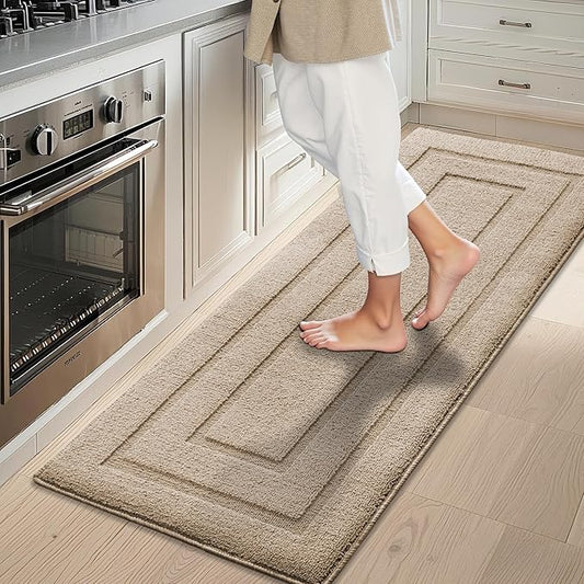 GRANNY SAYS Kitchen Mats for Floor Resist Dirt Kitchen Rugs Non Slip Washable, Large Rug Runner for Sink Laundry Thick Durable Polypropylene Comfort Standing, 59" x 19.7", Khaki