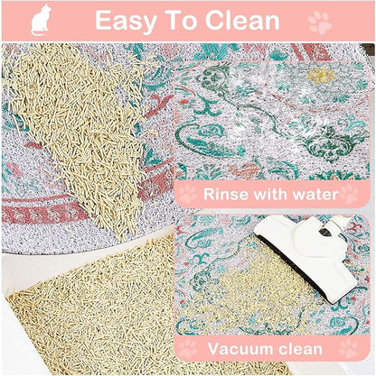 Glittme Cat Litter Mat with Non-Slip Bottom Litter Box Mat 24"X15" Litter Trapping Mat Easy to Clean Washable Cat Food Mat for Kitty,S