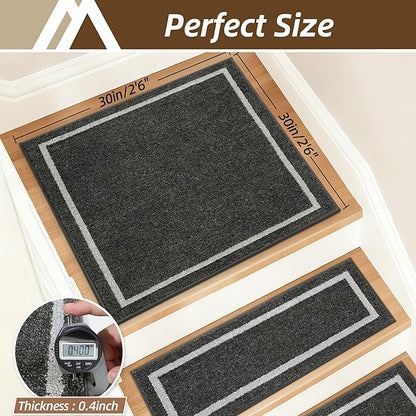 COSY HOMEER Stair Landing Rug 30x30 Inch, Non-Slip Square Landing Mat for Wood Steps Indoor, Washable Polyester with TPE Backing, Black