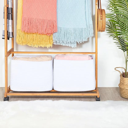MINTWOOD Design 3-Pack Decorative Woven Storage Baskets for Shelves, Cube Bin Box for Organizing Books, Shoes, Dog Toys, Pantry Closet and Living Room Organizer, Full White