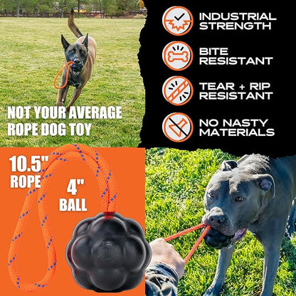 Monster K9 Launcher Tug Dog Ball - Lifetime Replacement - Medium & Large Breeds - Aggressive Chewers - Chew, Tug, & Fetch Dog Toy - Made in USA - (Rope NOT for Chewing & NOT Guaranteed)